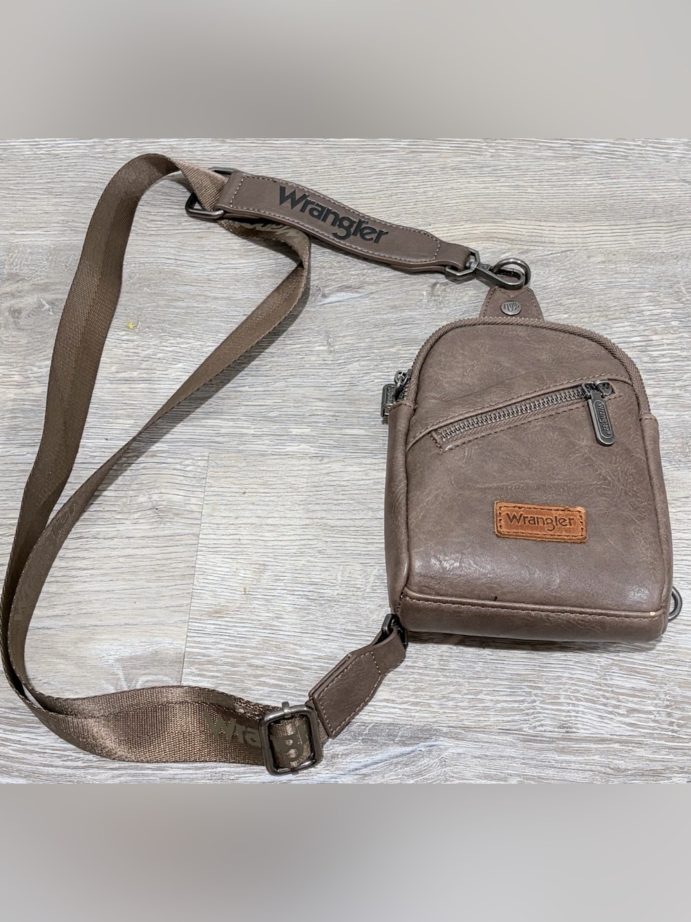 Wrangler Small Brown Leather Crossbody Sling Bag